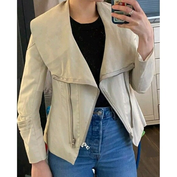 Alice + Olivia 'Stephan' Stretch Cotton & Leather Jacket Size S